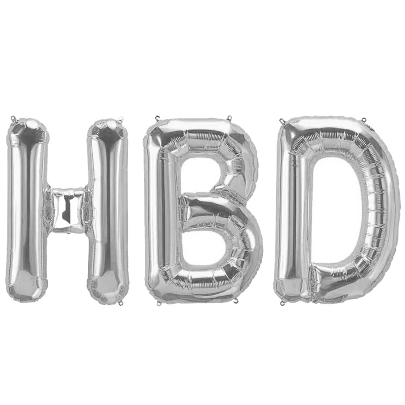 بادکنک فویلی سه تکه طرح HBD نقره ای