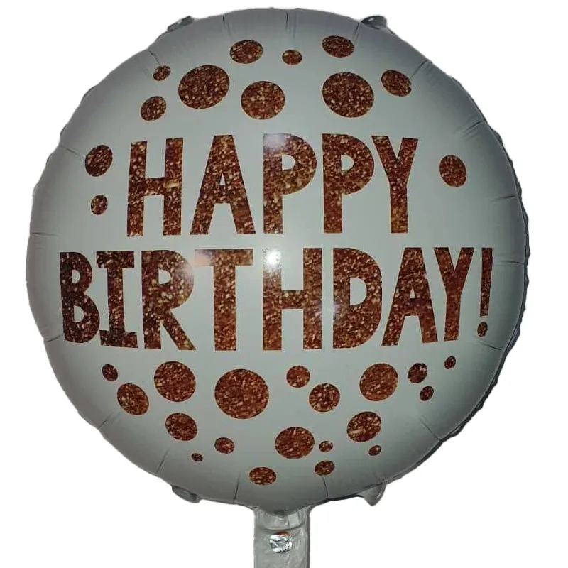 بادکنک فویلی گرد طرح بیسکوییتی happy birthday